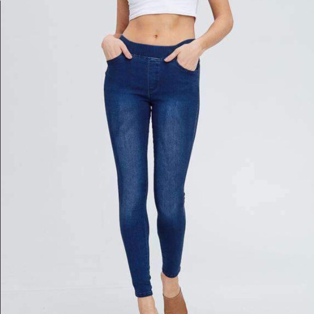 Solid denim blue jeggings
